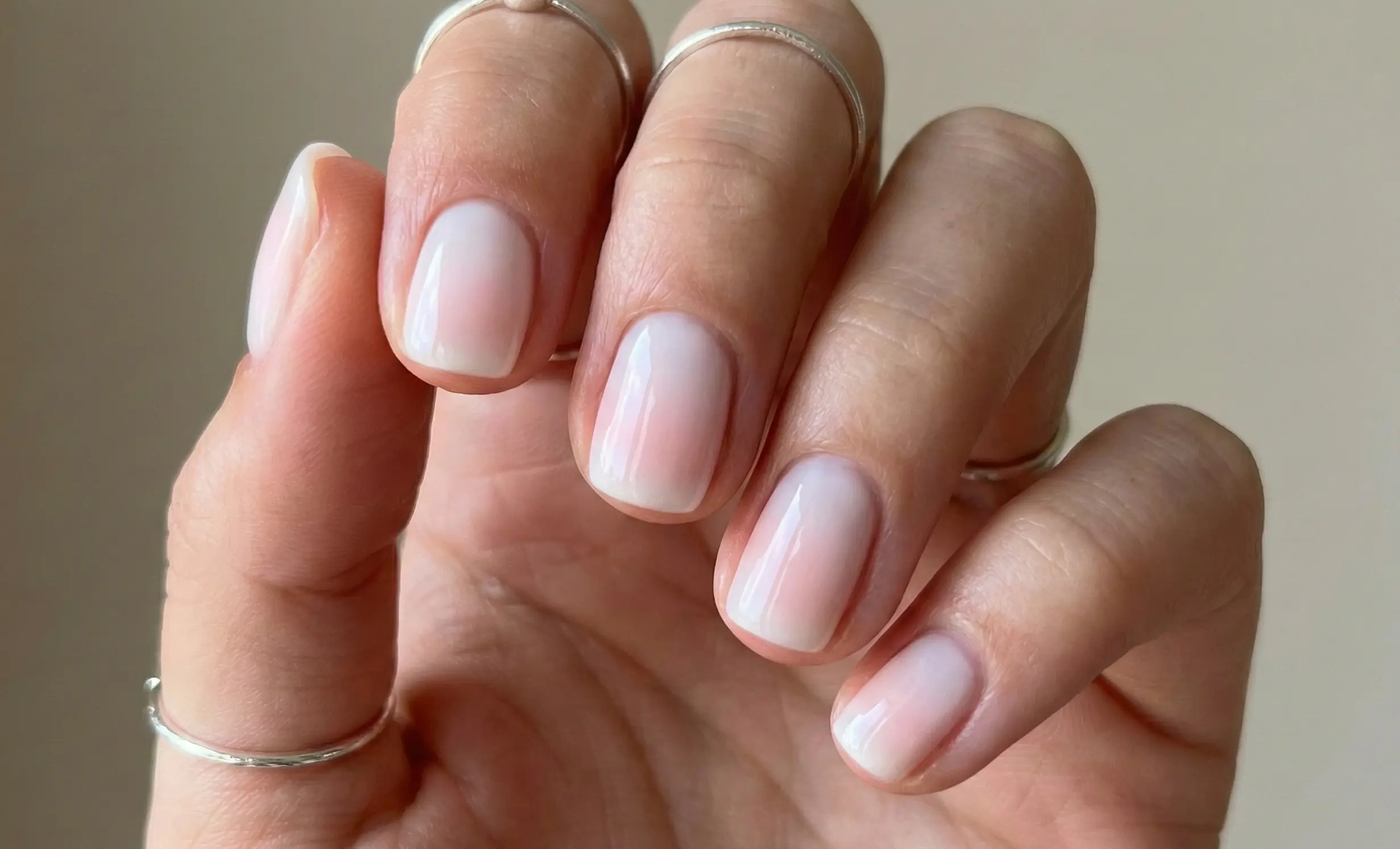 Creamy Milky Pink Polish On Short Square Nails For A Soft Natural Aesthetic