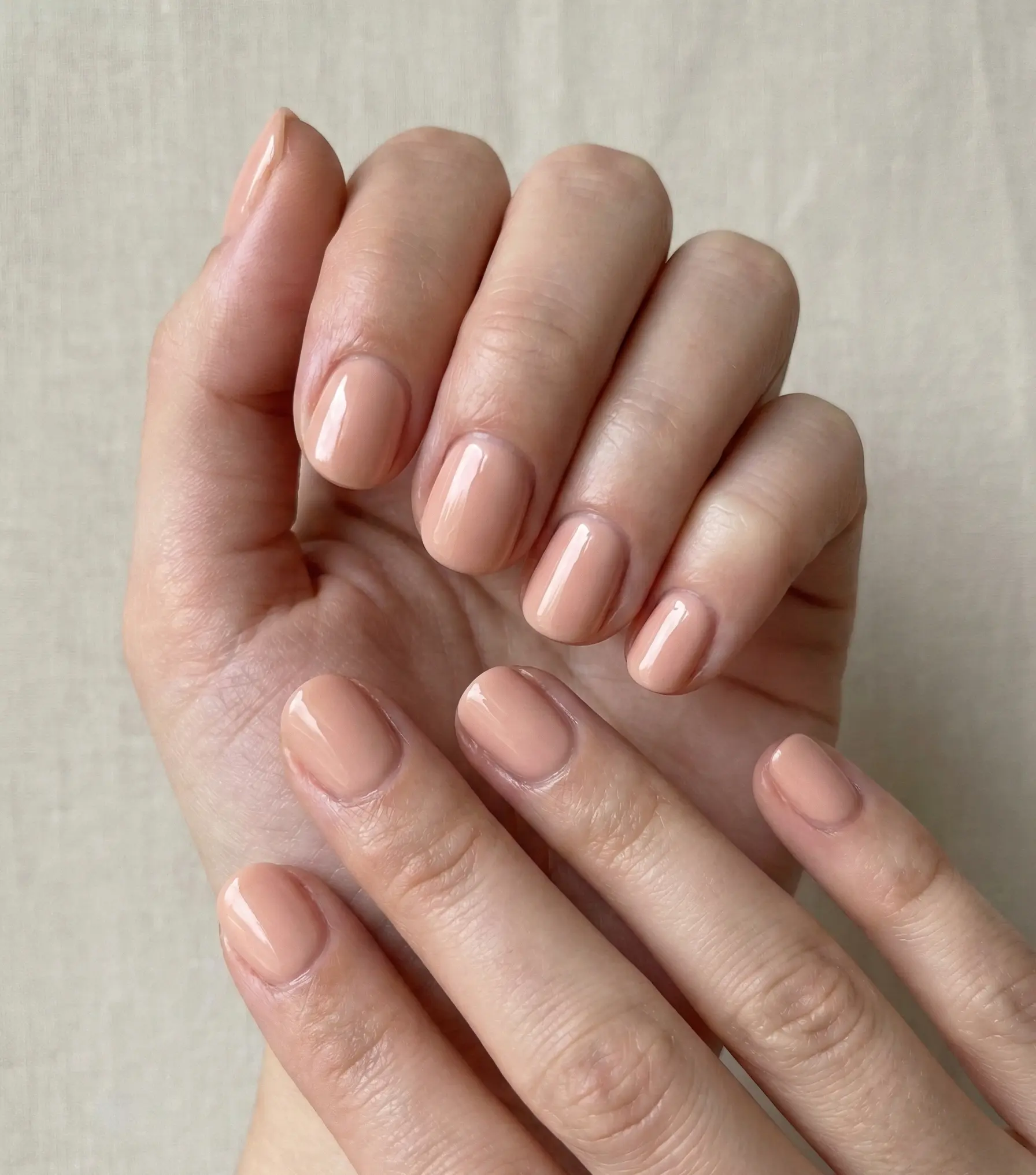 Glossy Soft Peach Short Nails For Everyday Wear